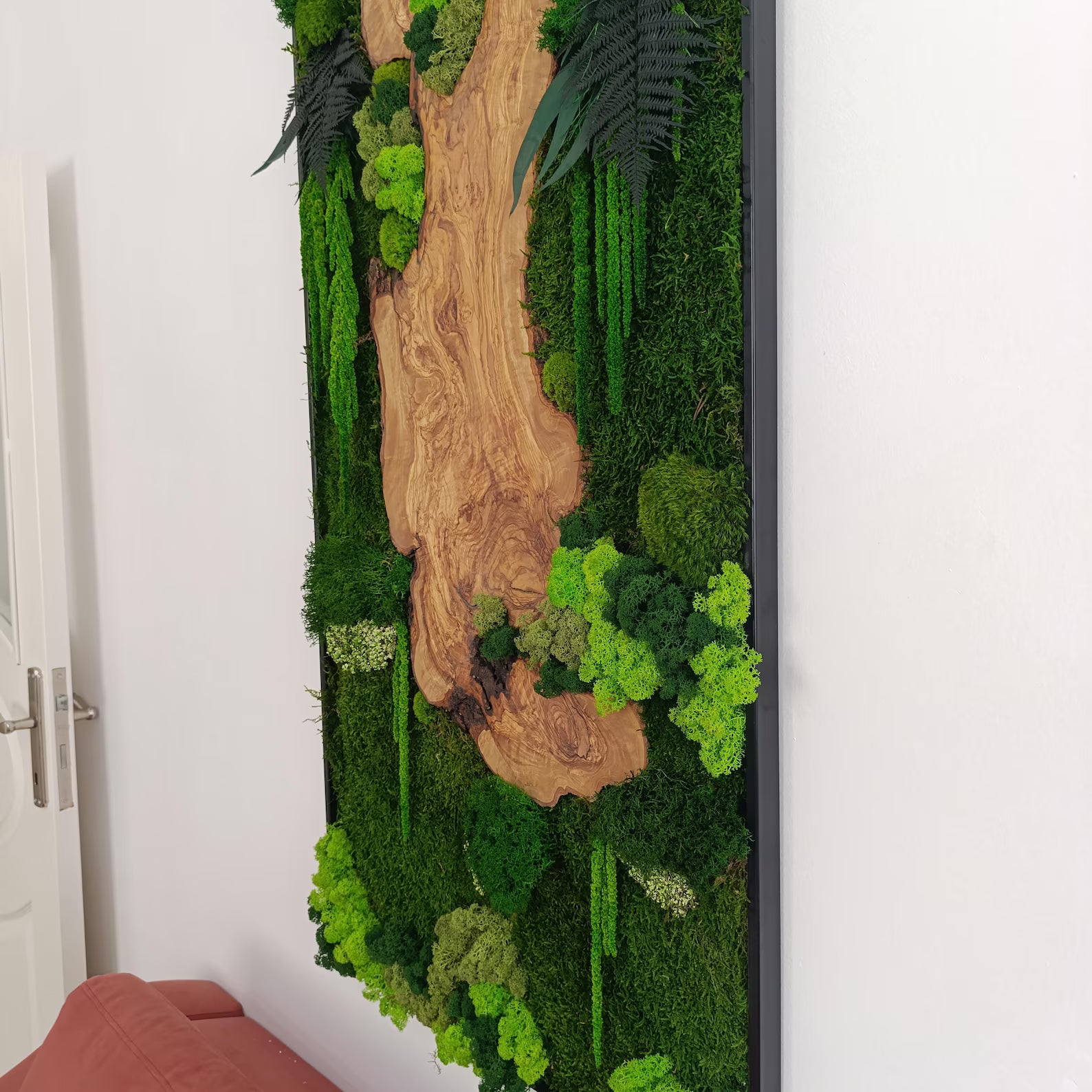 Moss and Wood Wall Art – Rustic Greenery Decor for Home & Office, Custom Olive Wood Moss Art