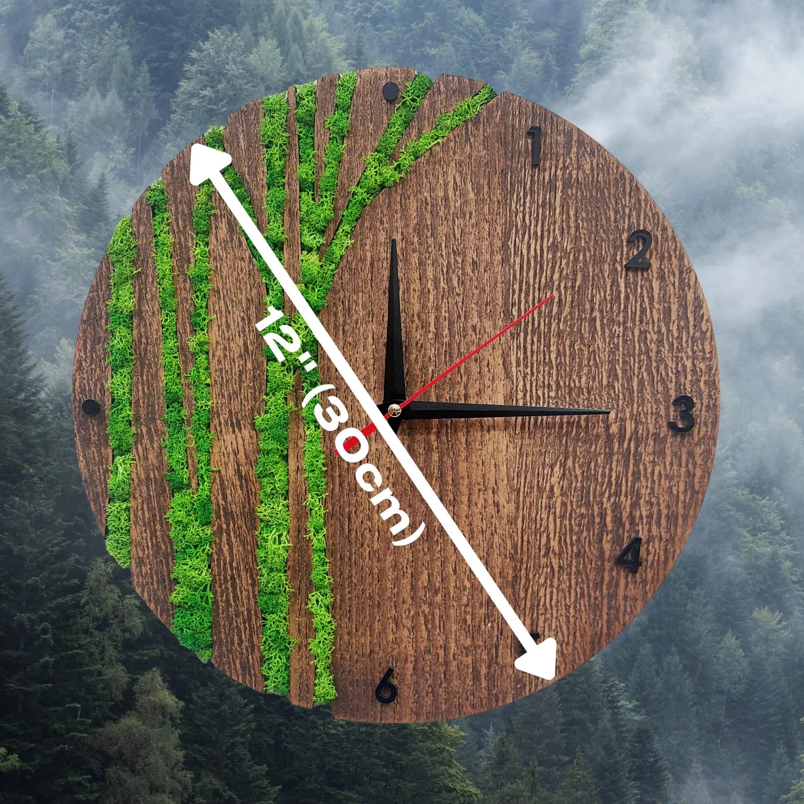 Moss Wall Clock – Handmade Wooden Clock with Real Preserved Moss – Unique Nature Wall Decor & Gift