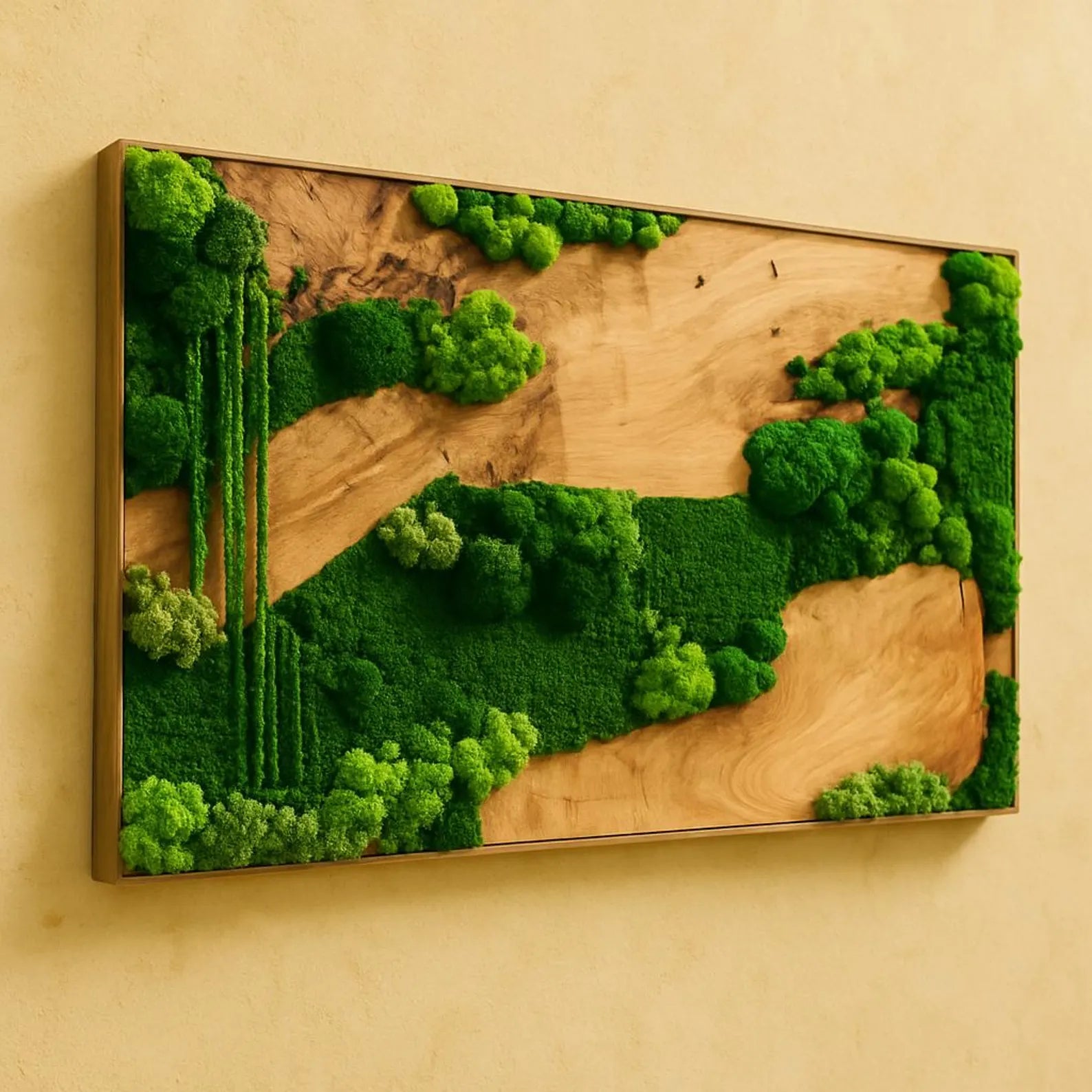 Handmade Wooden Moss Wall Art – Natural Green Preserved Moss Frame for Modern Home & Office Décor