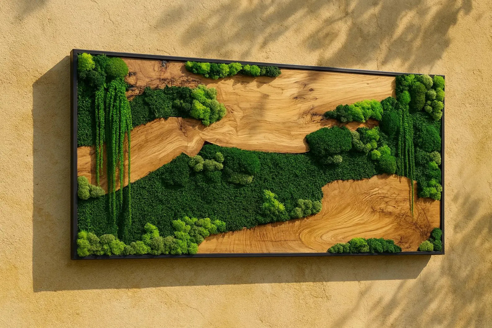 Handmade Wooden Moss Wall Art – Natural Green Preserved Moss Frame for Modern Home & Office Décor