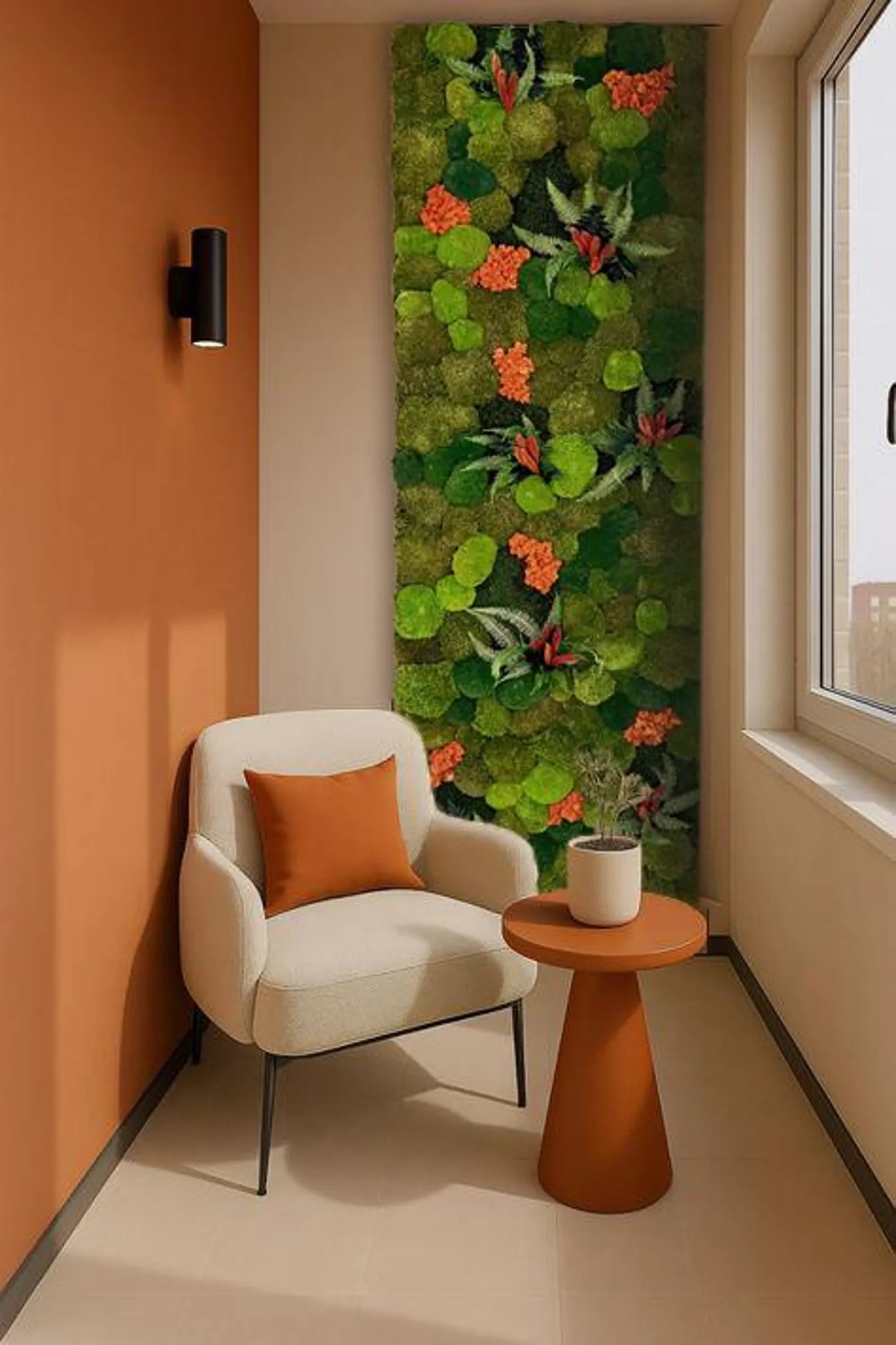 Moss Wall Art – Rectangular Preserved Moss with Floral Accents | Blooming Nature Decor for Home
