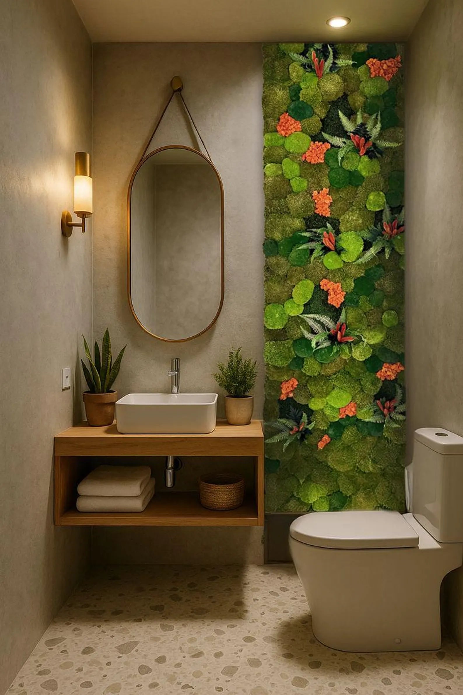 Moss Wall Art – Rectangular Preserved Moss with Floral Accents | Blooming Nature Decor for Home