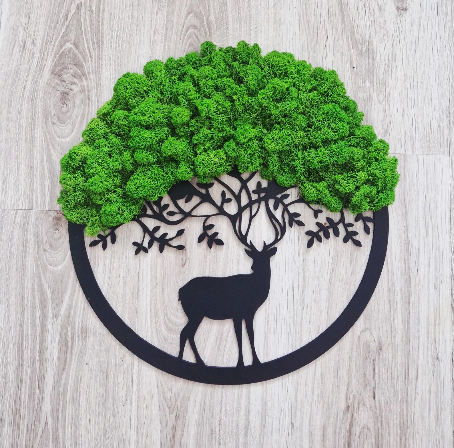 Moss Tree of Life Wall Art – Vertical Garden Decor with Reindeer Moss, Home and Bedroom Green Wall, Gift for Host
