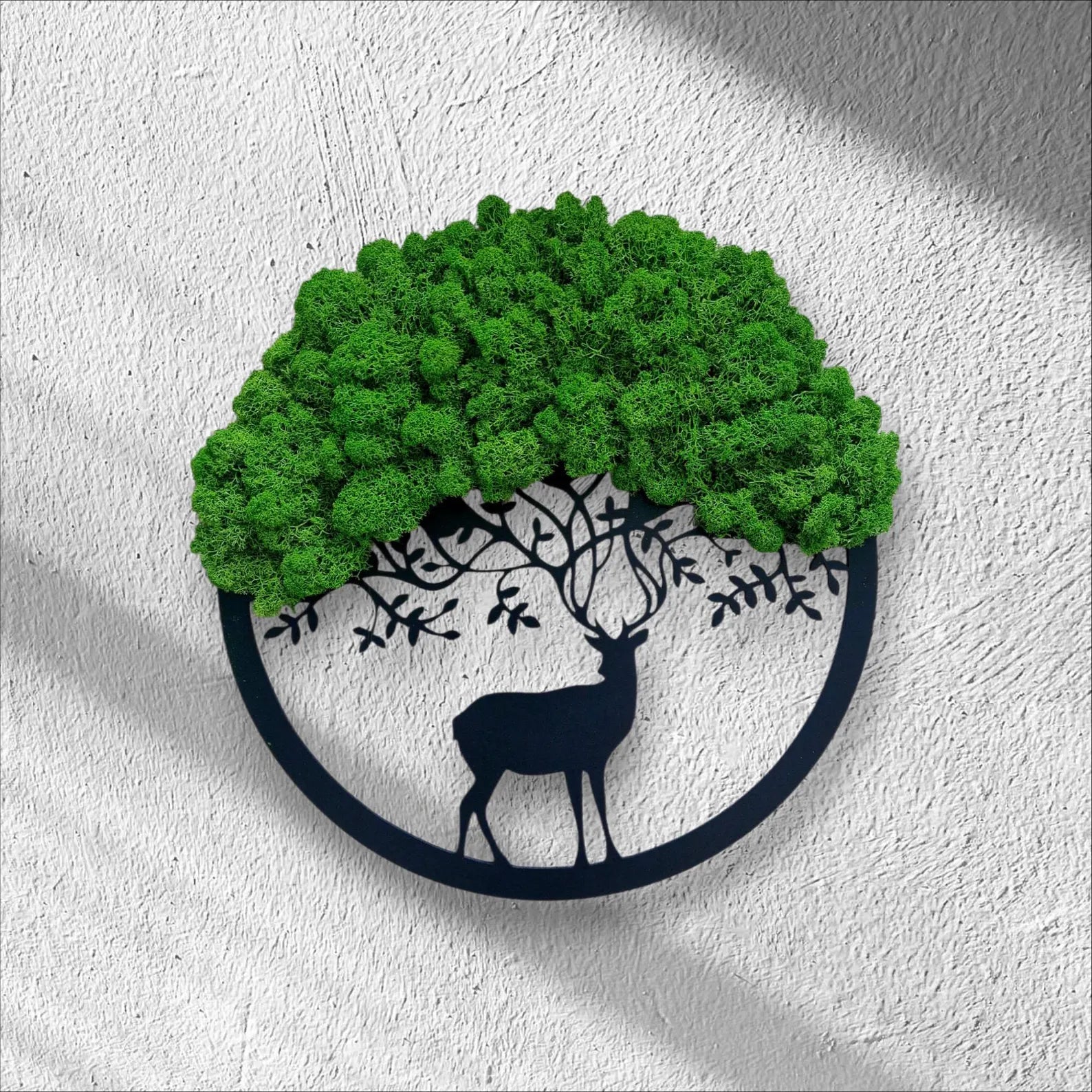 Moss Tree of Life Wall Art – Vertical Garden Decor with Reindeer Moss, Home and Bedroom Green Wall, Gift for Host