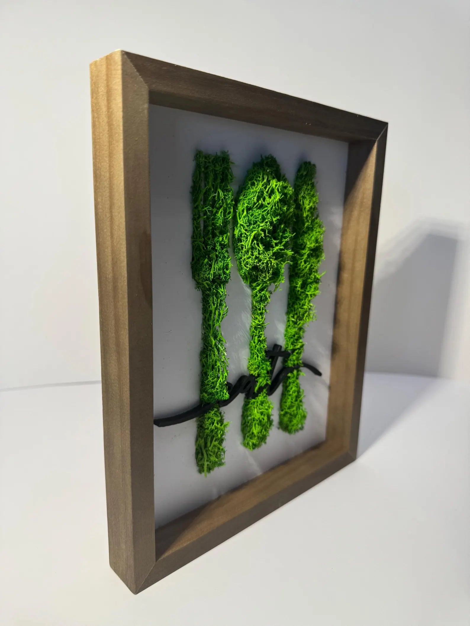 Modern Preserved Moss Wall Art – “Eat” Utensil Design, Kitchen & Dining Room Wall Décor