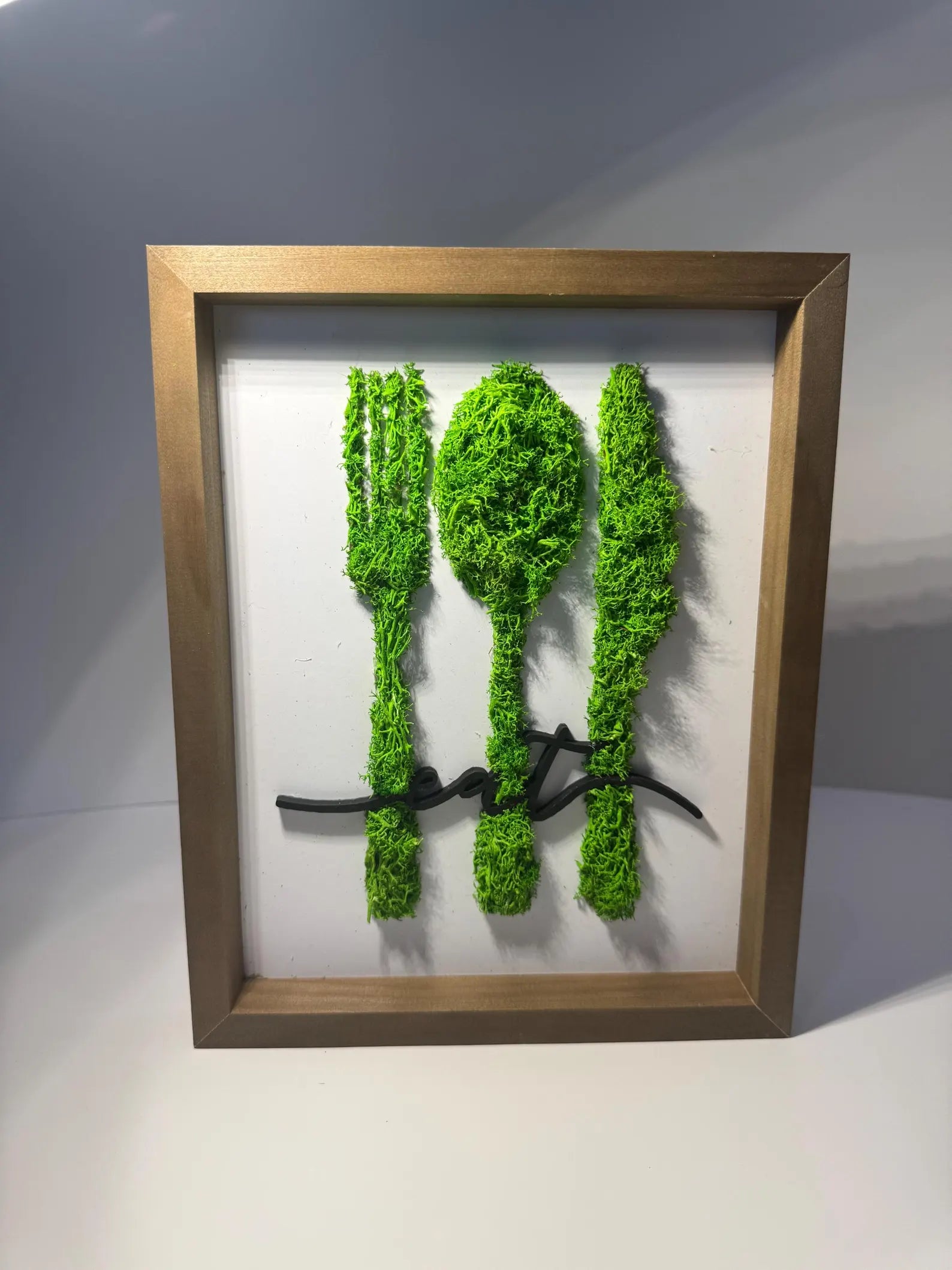 Modern Preserved Moss Wall Art – “Eat” Utensil Design, Kitchen & Dining Room Wall Décor