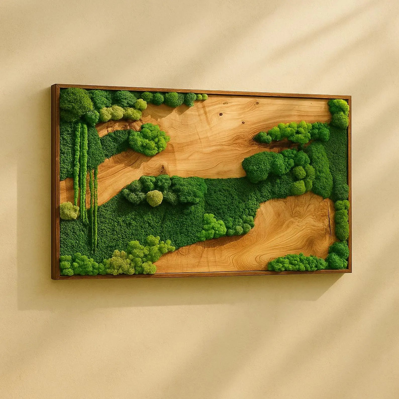 Handmade Wooden Moss Wall Art – Natural Green Preserved Moss Frame for Modern Home & Office Décor