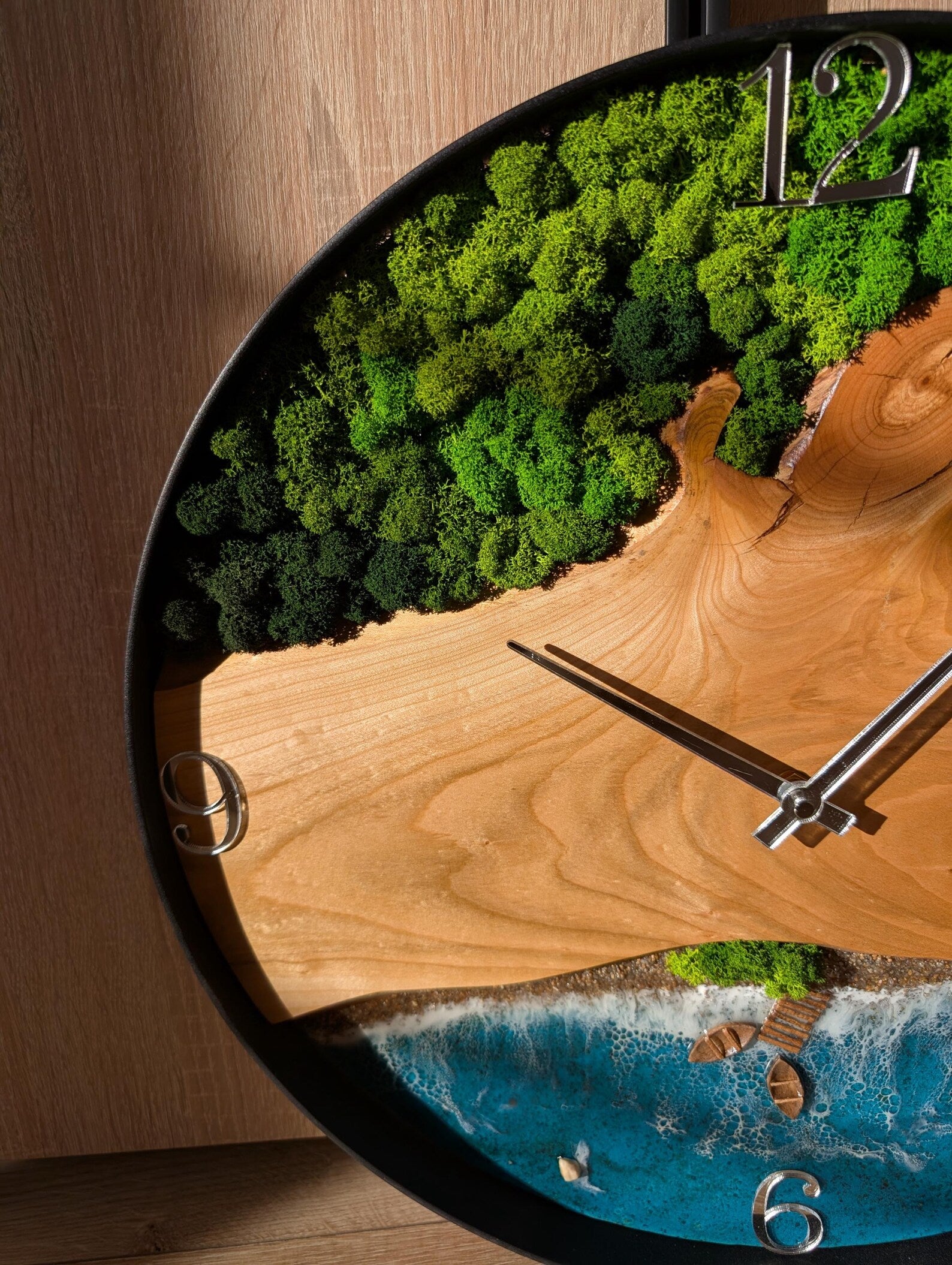 Ocean Resin Wall Clock – Large Handmade Coastal Clock for Modern Beach Home Décor