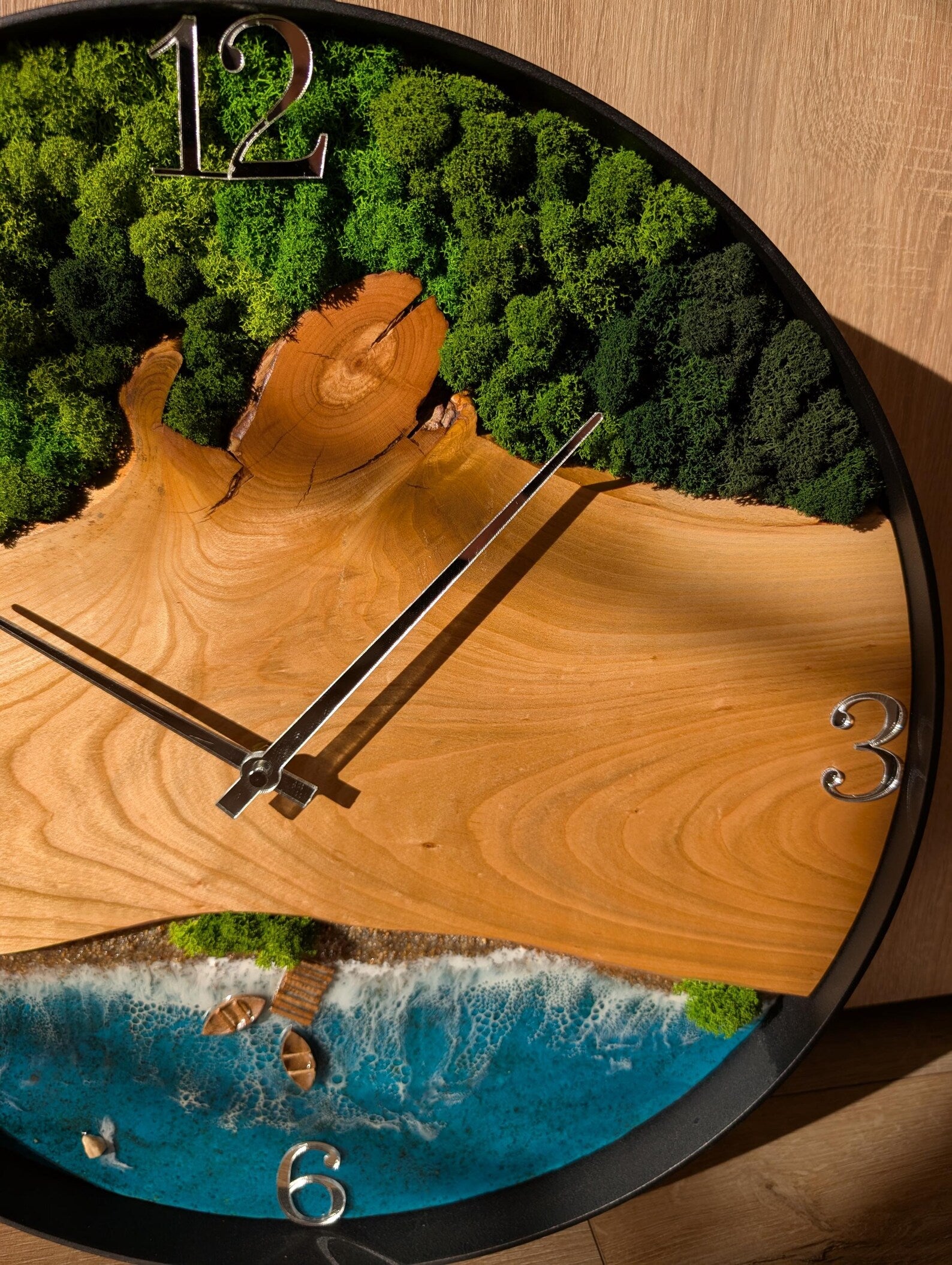 Ocean Resin Wall Clock – Large Handmade Coastal Clock for Modern Beach Home Décor