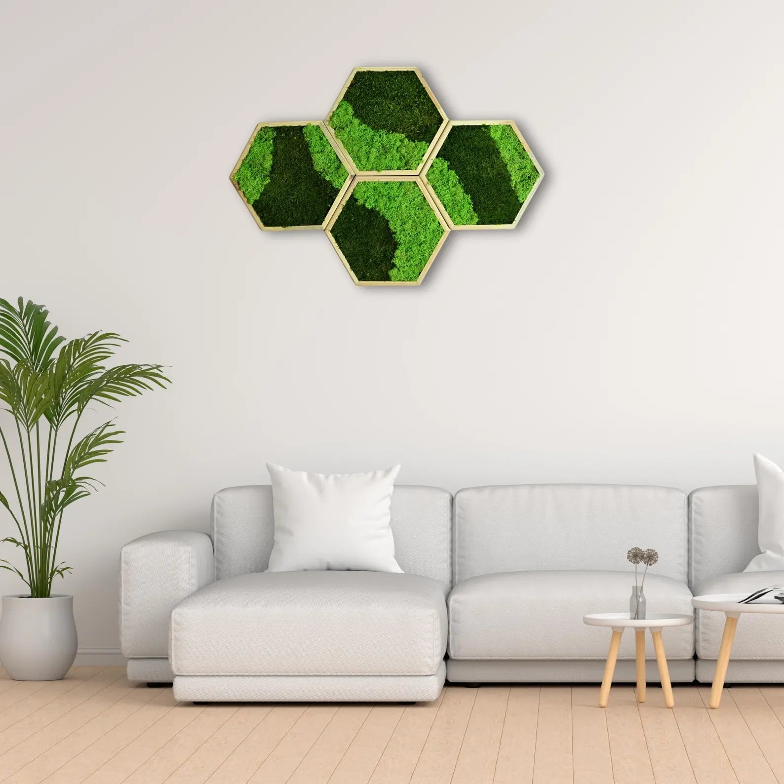 Hexagon Moss Wall Art – Honeycomb Wall Decor, Preserved Moss Panels, Modern Living Wall, Gift for Home or Office
