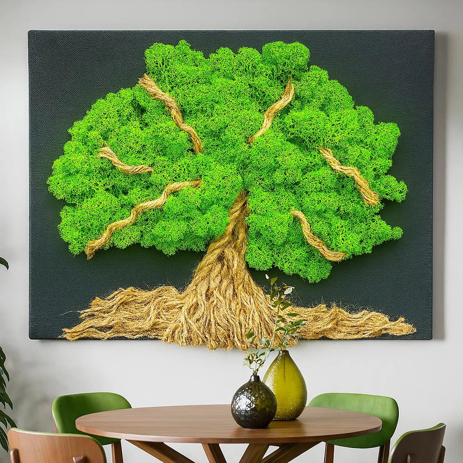 Moss Tree of Life Wall Art – Large Wooden Wall Decor – Nature-Inspired Green Tree Design