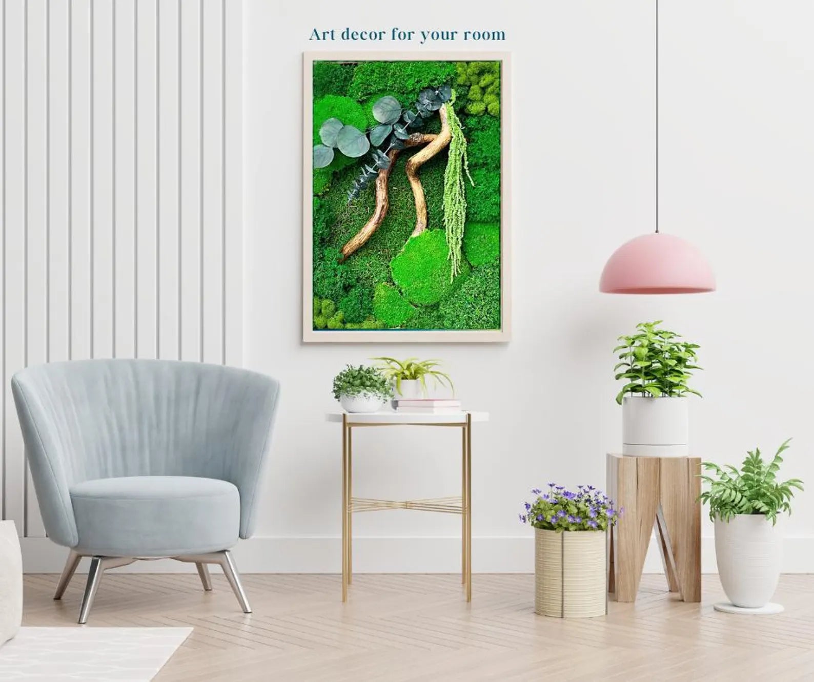 Moss Wall Art QR Code Sign – Wooden Frame Botanical Business Sign & Unique Wall Accent