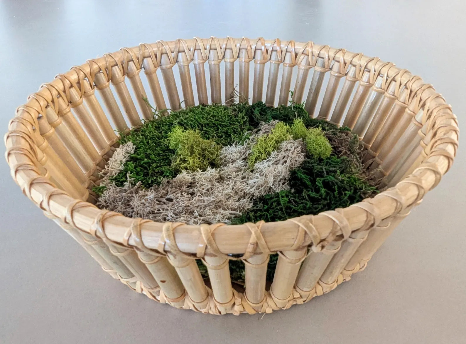Bamboo Basket Moss Wall Art – Circular Preserved Moss Hanging Décor