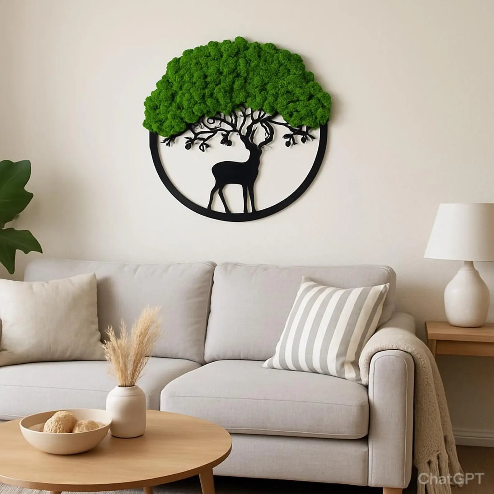 Moss Tree of Life Wall Art – Vertical Garden Decor with Reindeer Moss, Home and Bedroom Green Wall, Gift for Host