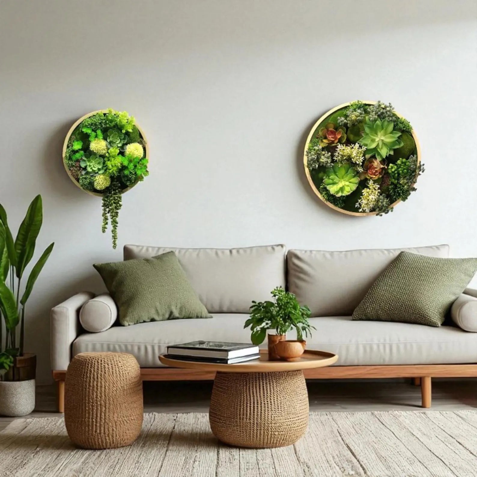 Preserved Moss & Fern Wall Art – Round Hanging Greenery Frame, Circle Plant Wall Decor, Nature-Inspired Living Accent