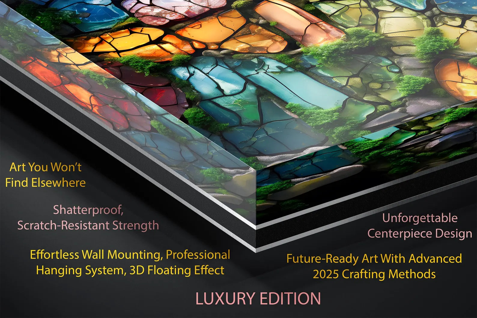 Moss & Gems Luxury Wall Art – Crystal AcrylGlass Print, Extra Large