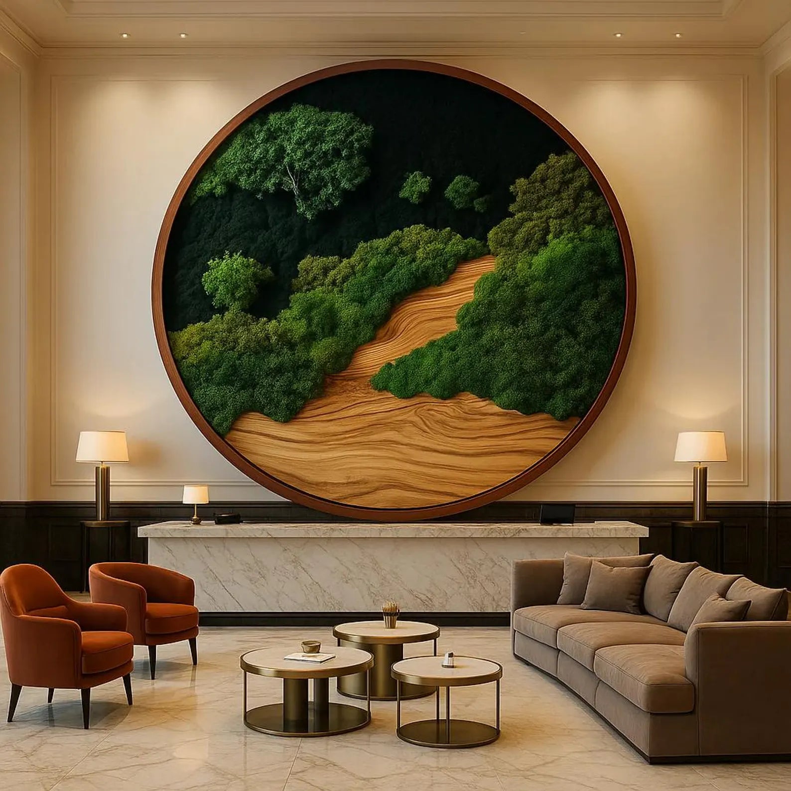 Handmade Moss Wall Art – Dark Preserved Moss with Natural Wood Accent | Premium Botanical Decor (Sizes 24–144)