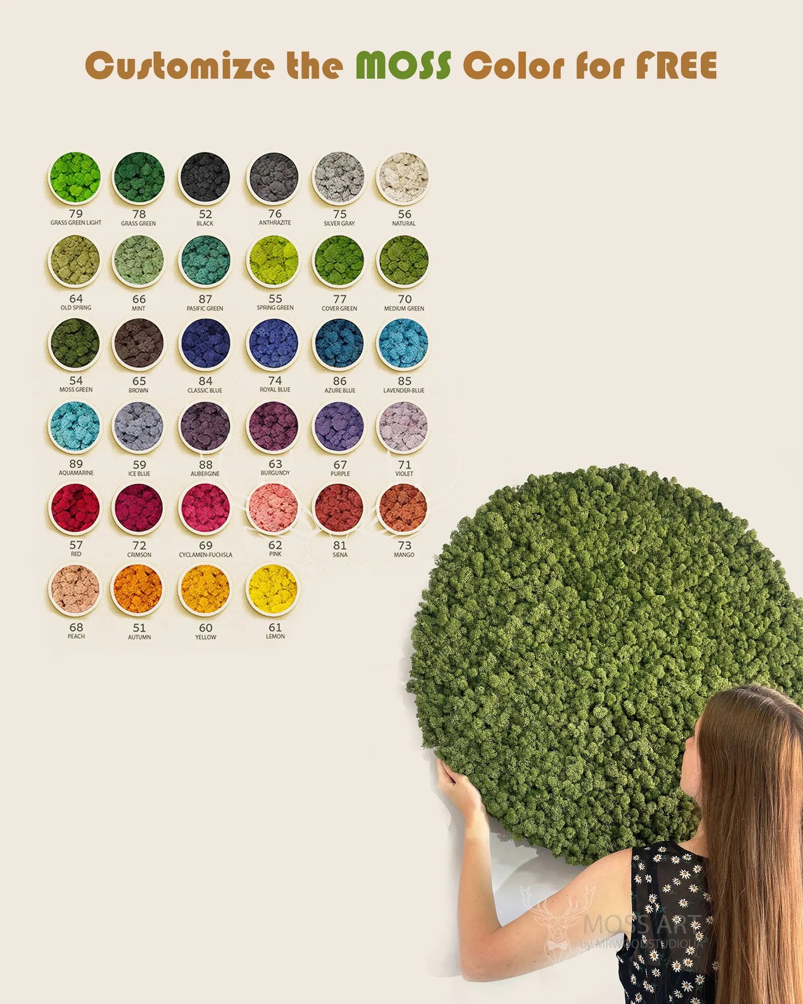 Round Moss Wall Art – Handmade Preserved Moss Circle Decor for Modern Living Spaces