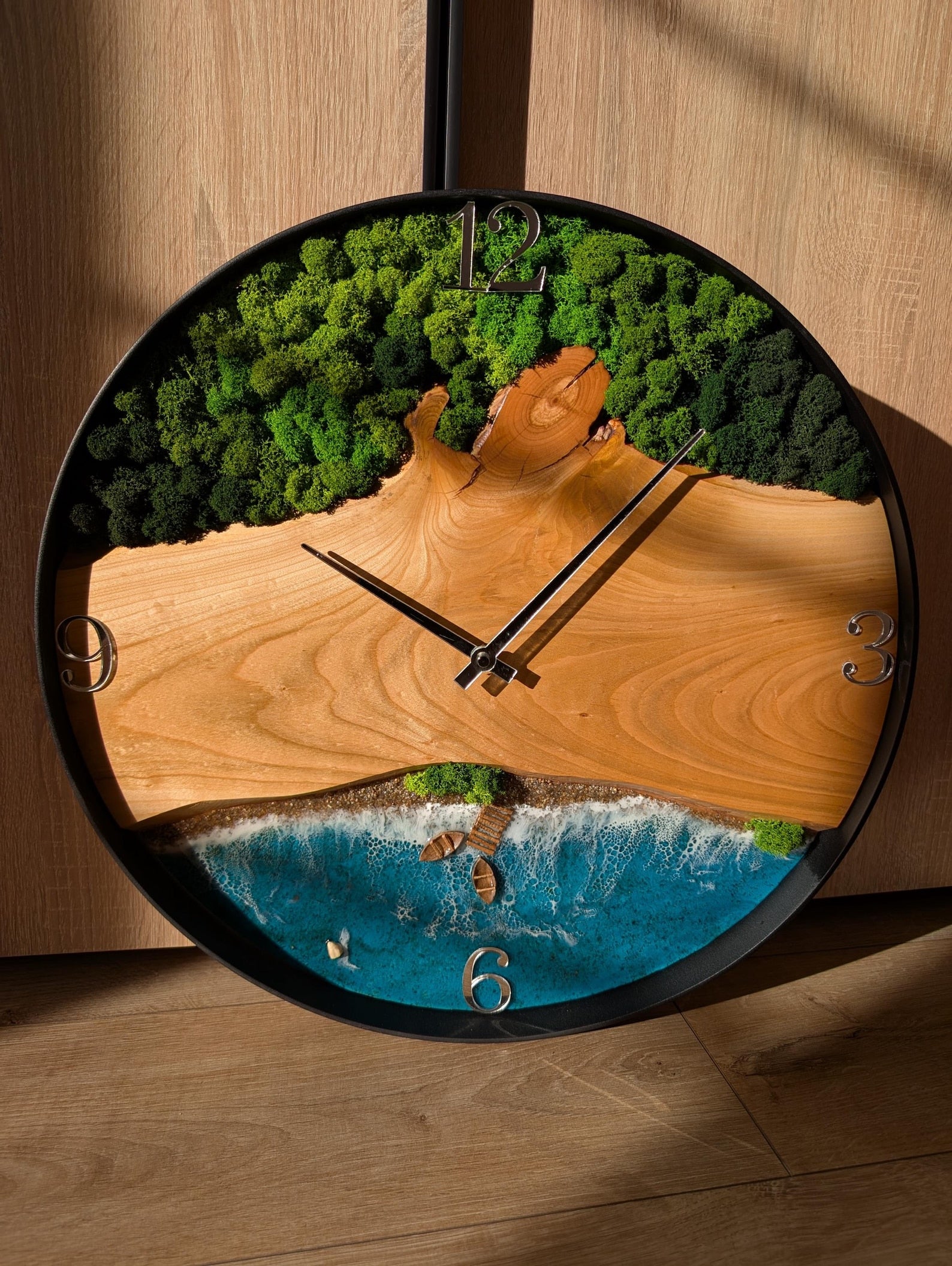 Ocean Resin Wall Clock – Large Handmade Coastal Clock for Modern Beach Home Décor