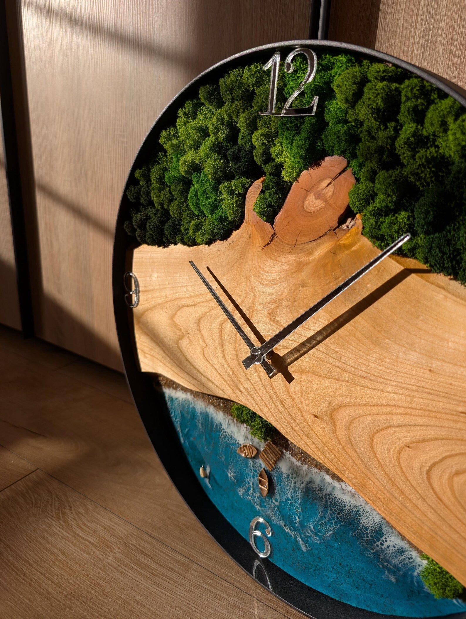 Ocean Resin Wall Clock – Large Handmade Coastal Clock for Modern Beach Home Décor