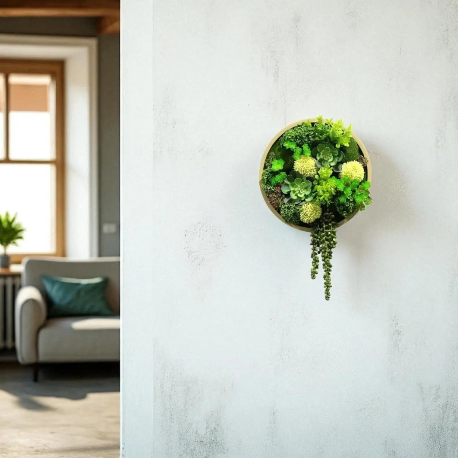 Preserved Moss & Fern Wall Art – Round Hanging Greenery Frame, Circle Plant Wall Decor, Nature-Inspired Living Accent