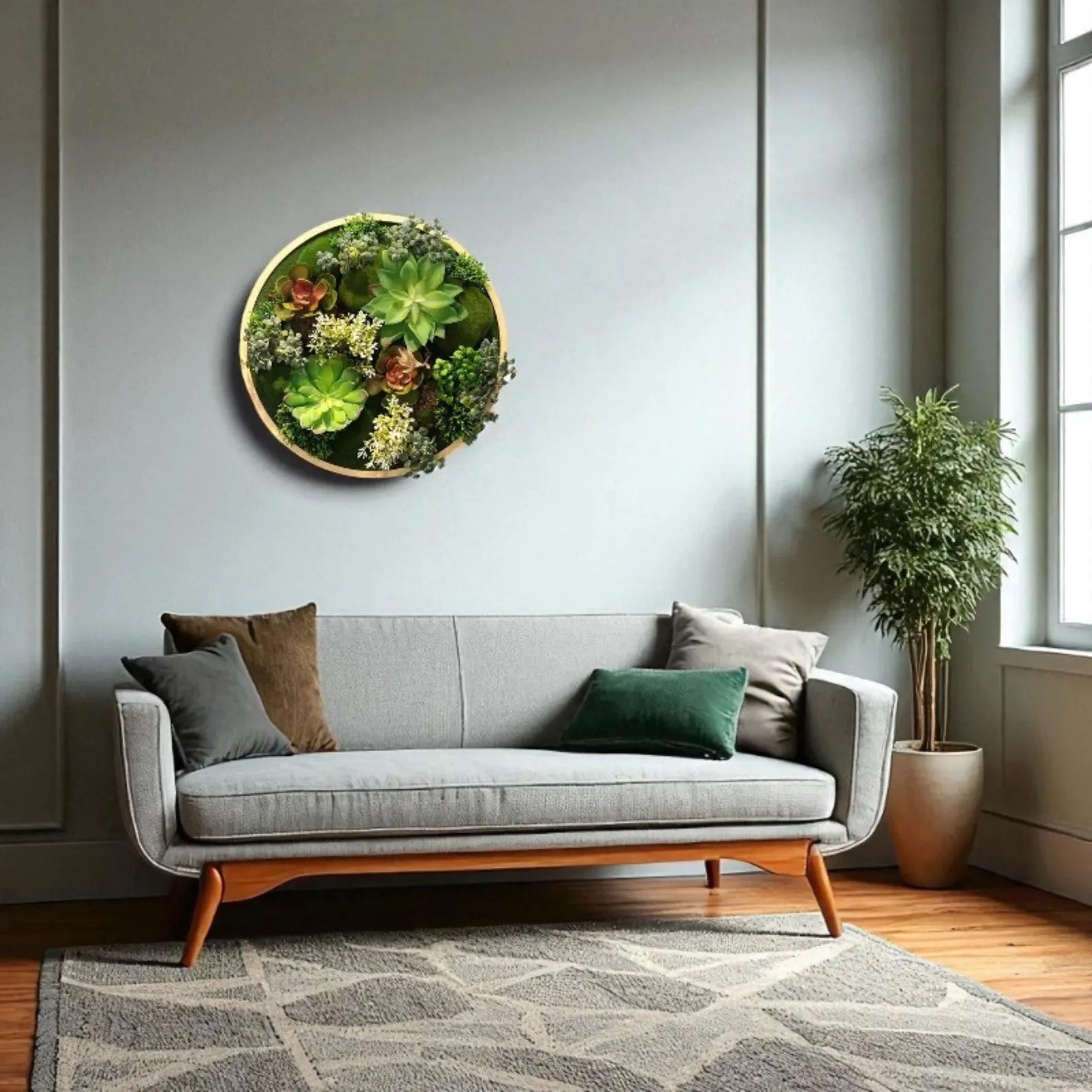 Preserved Moss & Fern Wall Art – Round Hanging Greenery Frame, Circle Plant Wall Decor, Nature-Inspired Living Accent
