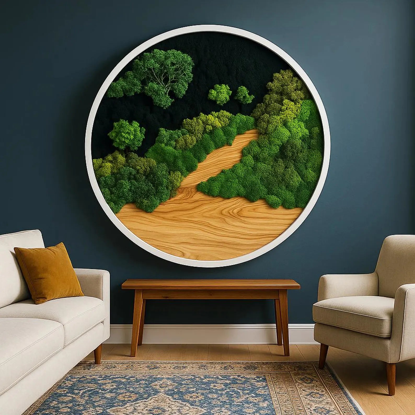 Handmade Moss Wall Art – Dark Preserved Moss with Natural Wood Accent | Premium Botanical Decor (Sizes 24–144)