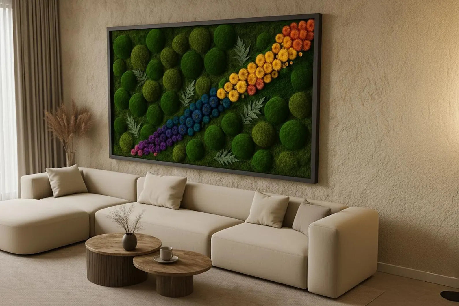 Preserved Moss Wall Art with LED Lights – Handmade Green Moss Frame for Home Decor