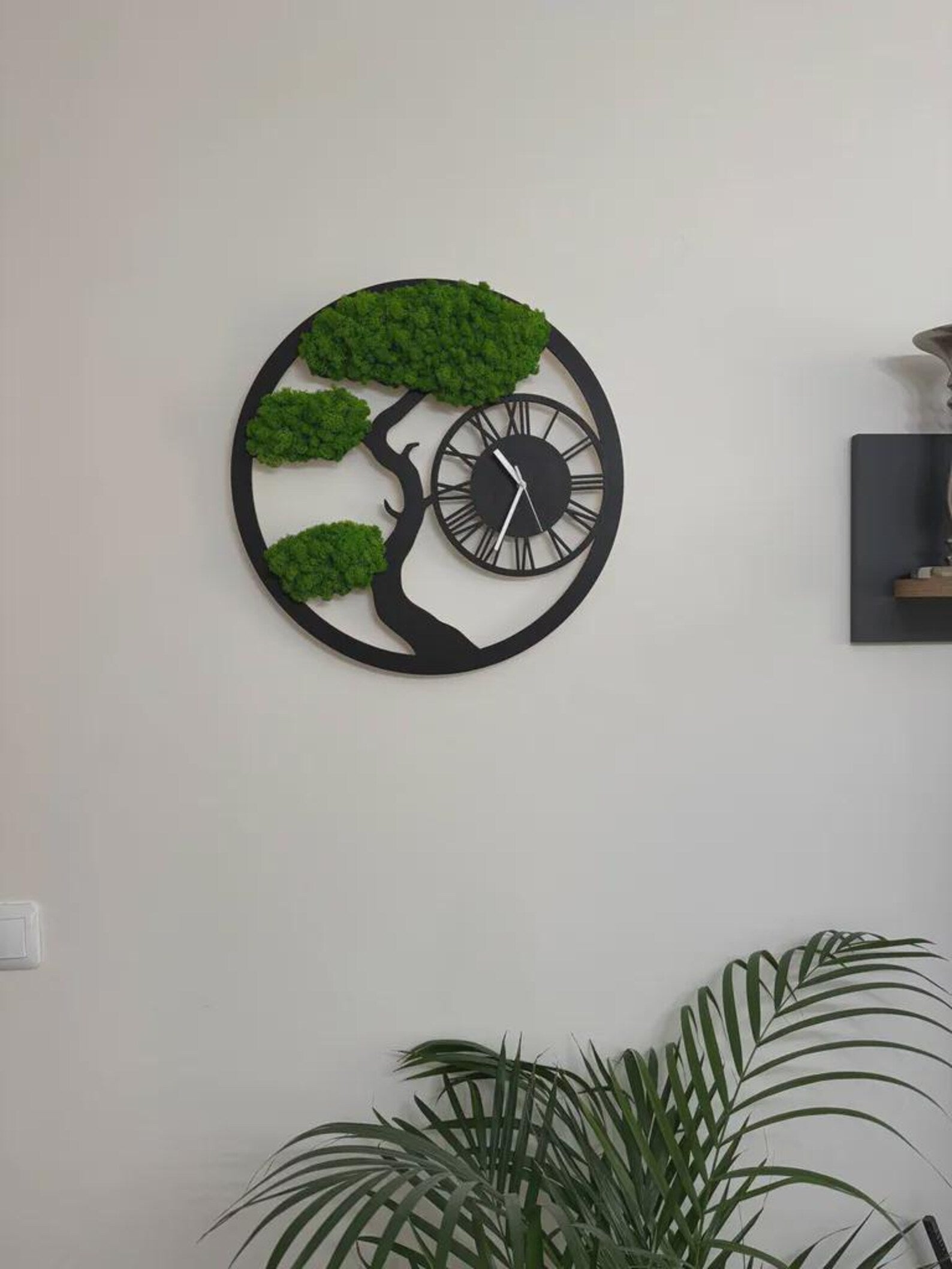 Tree Wall Clock with Reindeer Moss – Eco Nature Decor 50cm
