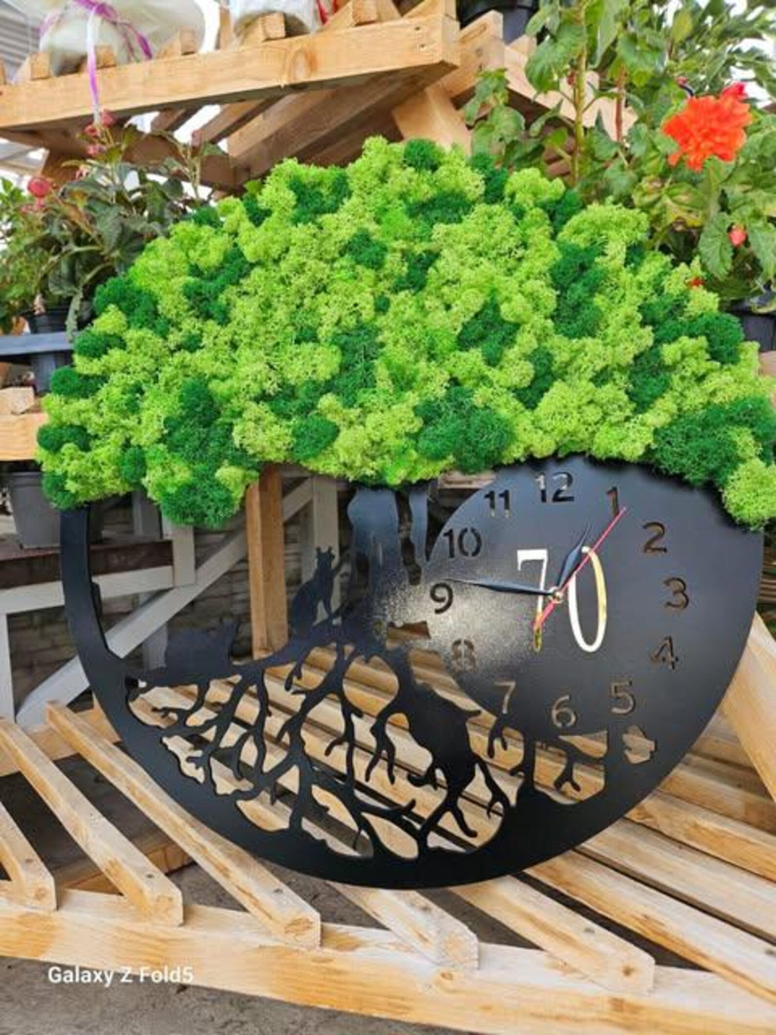 Wood and Moss Tree Wall Clock – Handcrafted Eco-Friendly Home Decoration