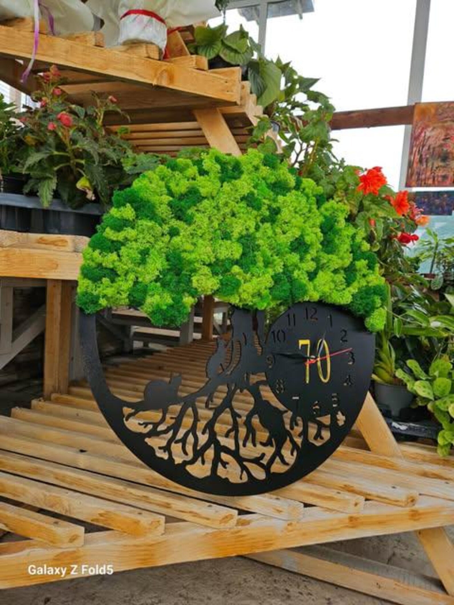 Wood and Moss Tree Wall Clock – Handcrafted Eco-Friendly Home Decoration