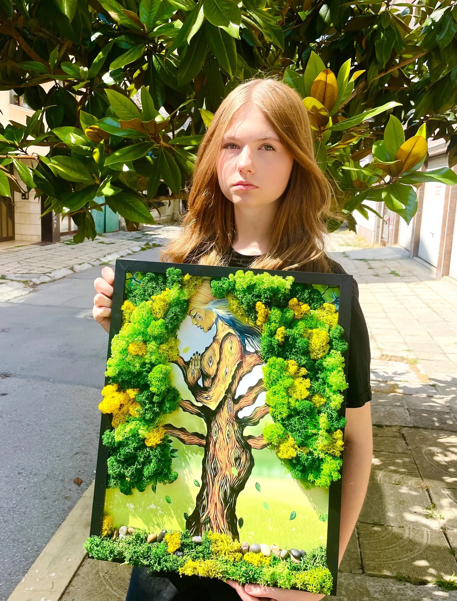 Demeter Tree Woman Wall Art – Scandinavian Moss Goddess Decor – Handmade Eco-Friendly Nature Artwork