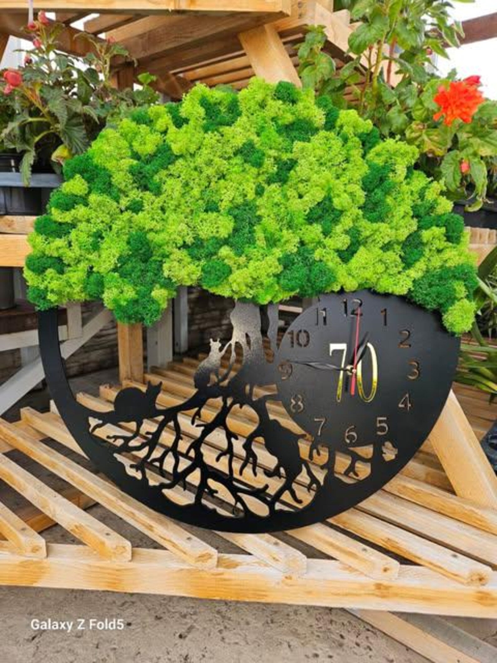 Wood and Moss Tree Wall Clock – Handcrafted Eco-Friendly Home Decoration