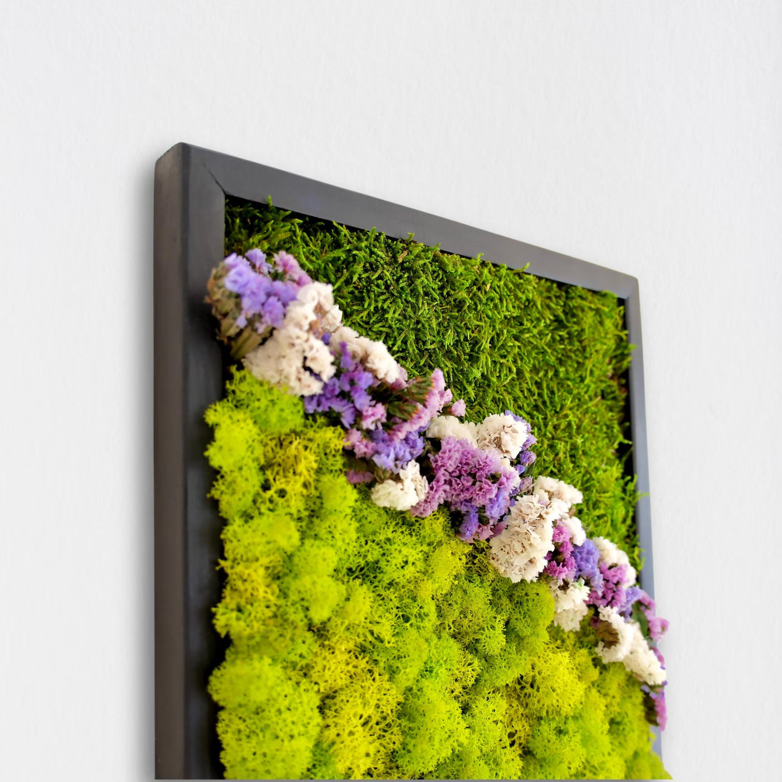 Rectangular Moss Wall Art – Forest Decor with Preserved Flowers