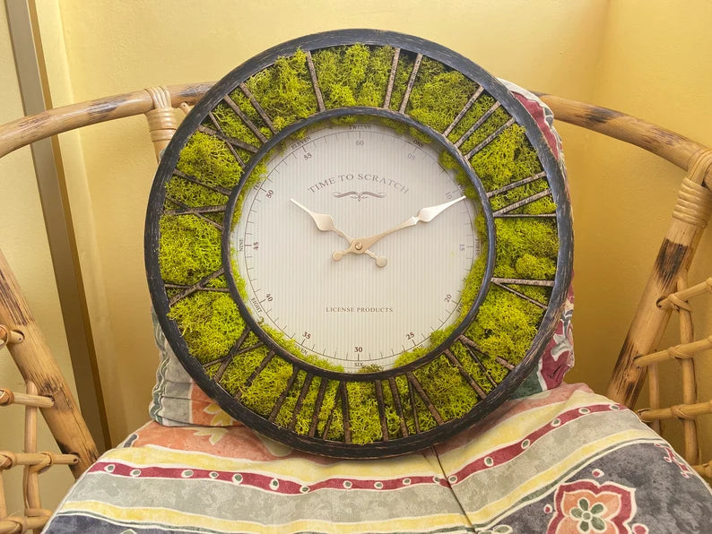 Unique Moss Wall Art Clock – Lemon Green Biophilic Decor, Wedding & Anniversary Gift