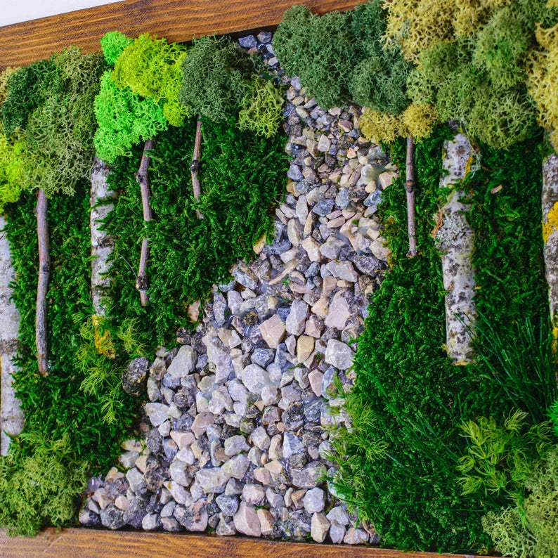 Large Moss Wall Art with Forest View & Wooden Frame for Home Decor-1