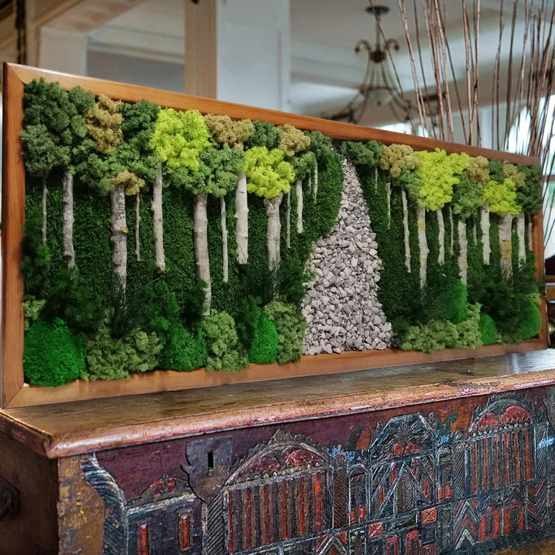Large Moss Wall Art with Forest View & Wooden Frame for Home Decor-1