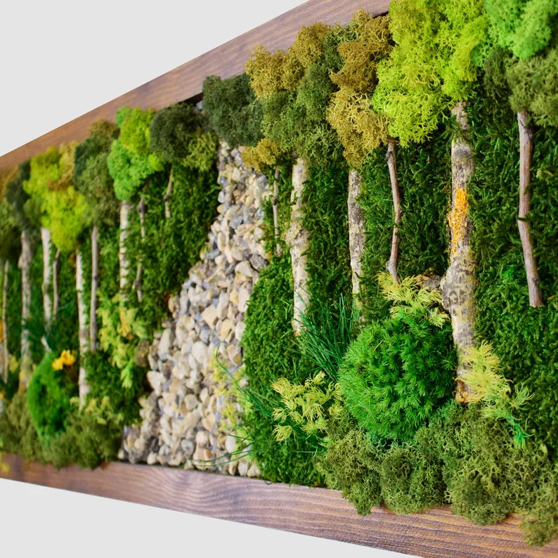 Large Moss Wall Art with Forest View & Wooden Frame for Home Decor-1