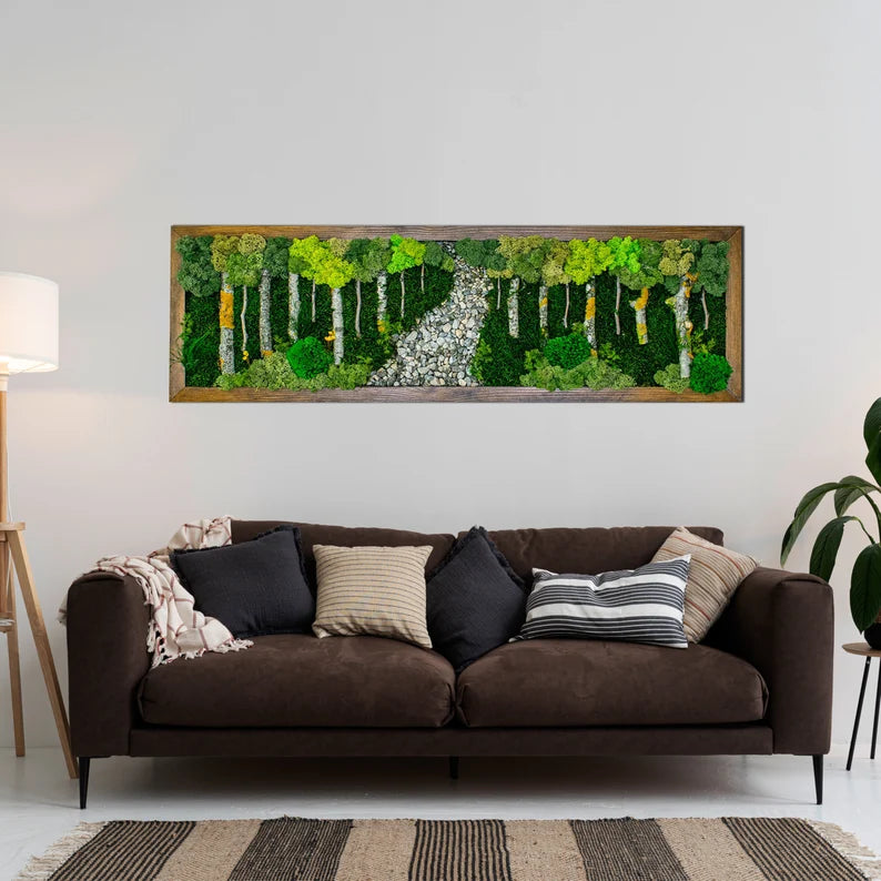 Large Moss Wall Art with Forest View & Wooden Frame for Home Decor-1