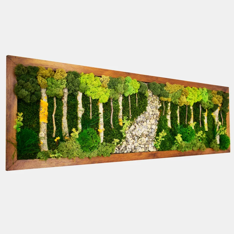 Large Moss Wall Art with Forest View & Wooden Frame for Home Decor-1