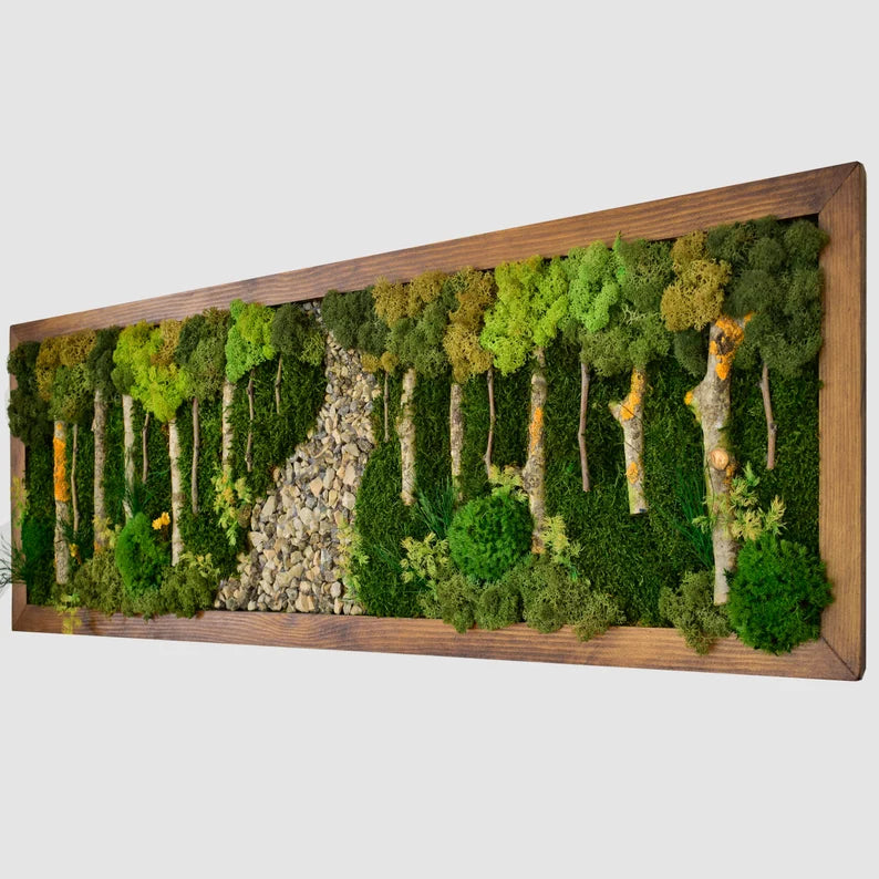 Large Moss Wall Art with Forest View & Wooden Frame for Home Decor-1