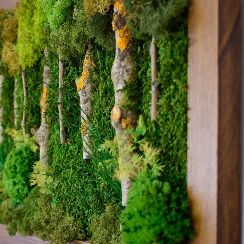 Large Moss Wall Art with Forest View & Wooden Frame for Home Decor-1