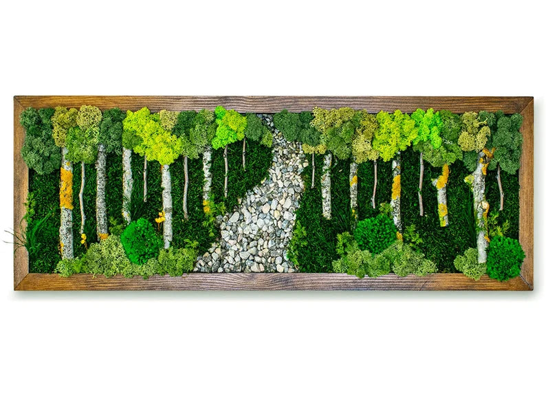 Large Moss Wall Art with Forest View & Wooden Frame for Home Decor-1