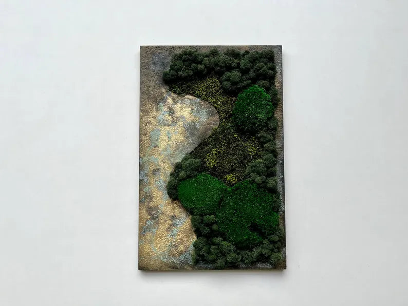 Preserved Moss Wall Decor – Patina Textured Artwork, Handmade Nature Art