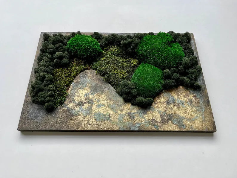 Preserved Moss Wall Decor – Patina Textured Artwork, Handmade Nature Art