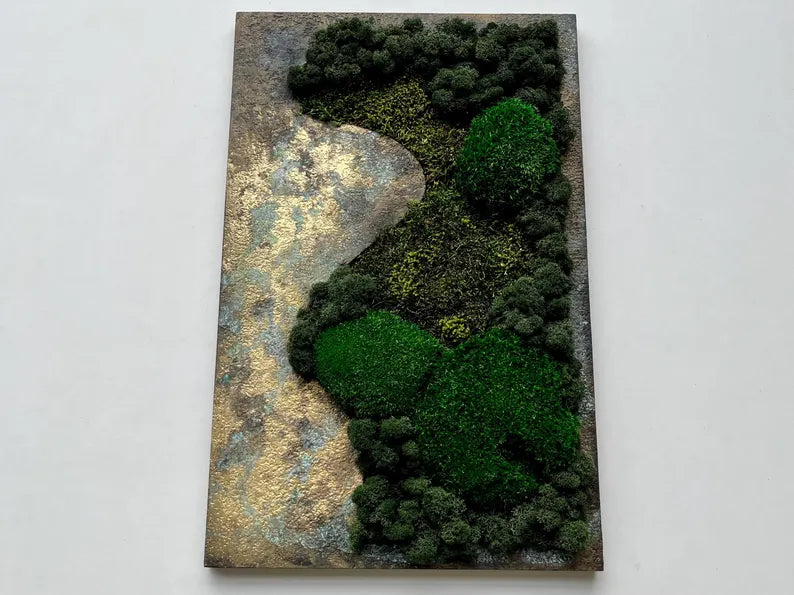 Preserved Moss Wall Decor – Patina Textured Artwork, Handmade Nature Art