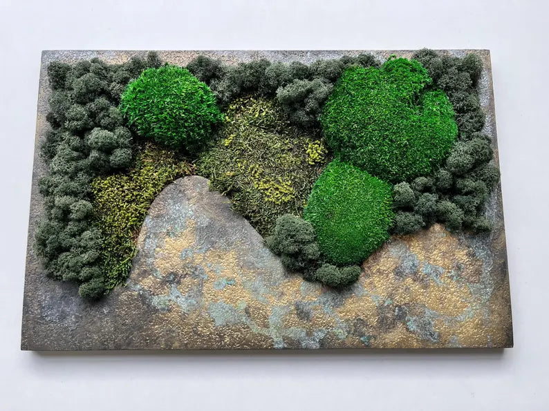 Preserved Moss Wall Decor – Patina Textured Artwork, Handmade Nature Art