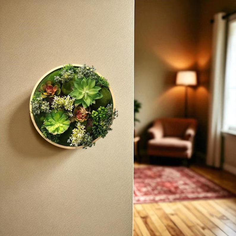 Round Preserved Moss & Fern Wall Art – Circle Green Plant Panel | Nature-Inspired Hanging Decor