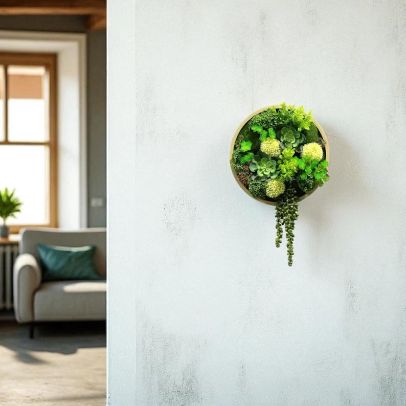 Round Preserved Moss & Fern Wall Art – Circle Green Plant Panel | Nature-Inspired Hanging Decor