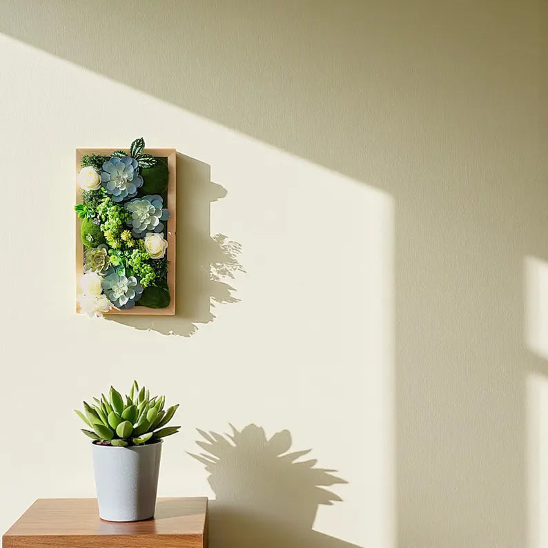 Square Moss Wall Art – Preserved Flower Wood Frame Decor